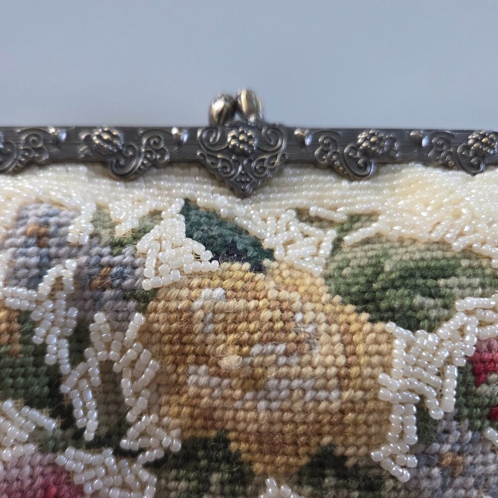 Vintage Floral Beaded & Needlepoint Purse - Picture 4 of 13